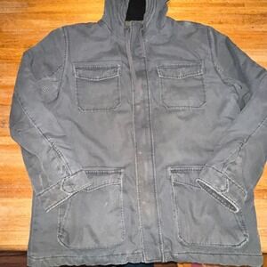 Outdoor Life Men XL Gray Full Zip Quilted Lined Multiple Pockets Hooded Jacket